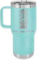 LaserGram 20oz Vacuum Insulated Travel Mug with Handle, Tiki Statue, Personalized Engraving Included (Teal)