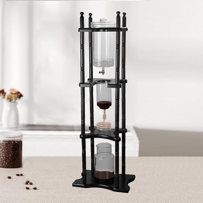 Ice Drip Coffee Maker Cold Brew Coffee Tower 67.6oz 25 Cups Slow Drip Japanese Cold Brew Maker (Black)