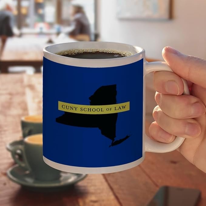 CUNY School of Law State Shape Ceramic Coffee Mug, Novelty Gift Mugs for Coffee, Tea and Hot Drinks, 11oz, White