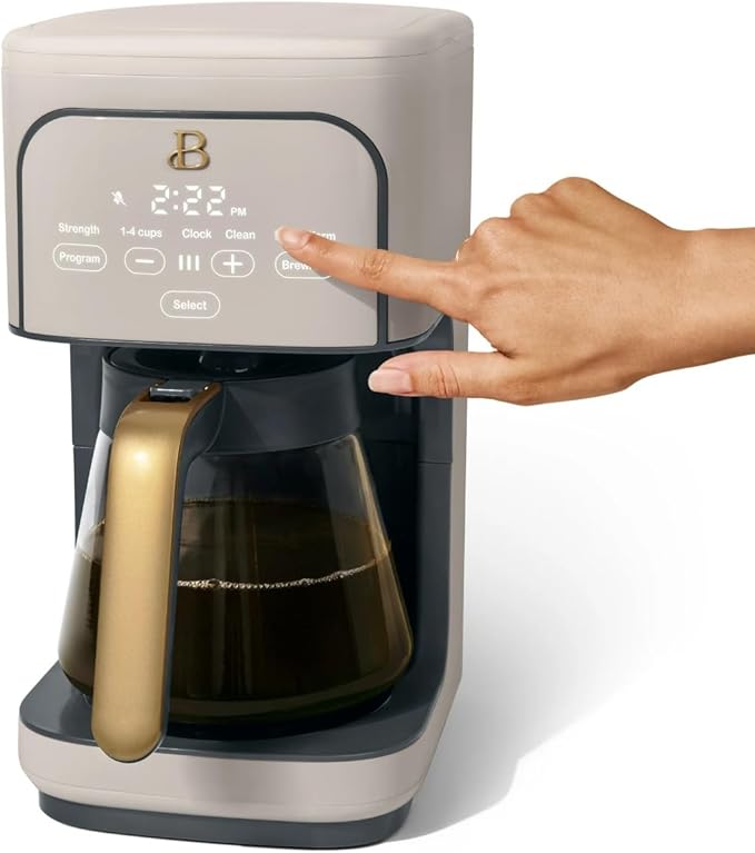Beautiful 12 Cup Programmable Coffee Maker, Drip Coffee Machine with Glass Carafe, Automatic Brew Strength Control, Espresso Maker Function, Compact Espresso Machine (Porcini Taupe)