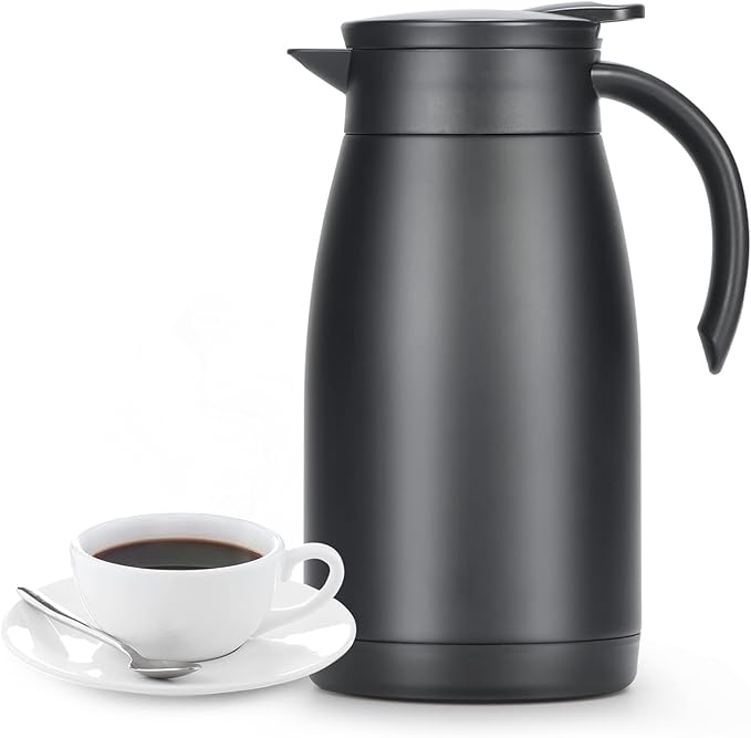 34 Oz Thermal Carafe, Insulated Stainless Steel Coffee Carafes for Keeping Hot Coffee & Tea for 12 hrs and Cold for 24 hrs, 1L/Black
