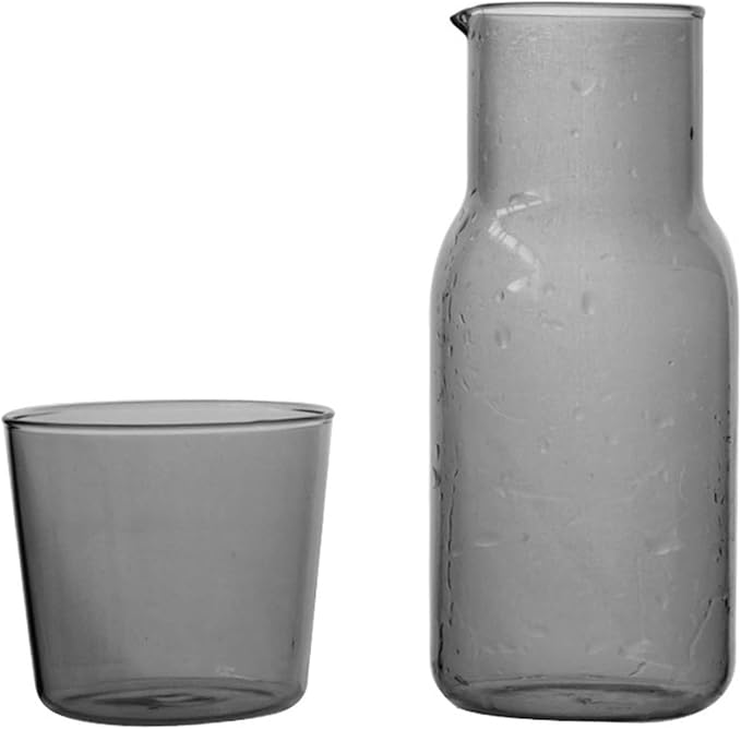 Bedside Glass Water Carafe Set with Cup, Glass Carafe with Lid Mouthwash Cups for Bedroom Bathroom Juice Wine Milk
