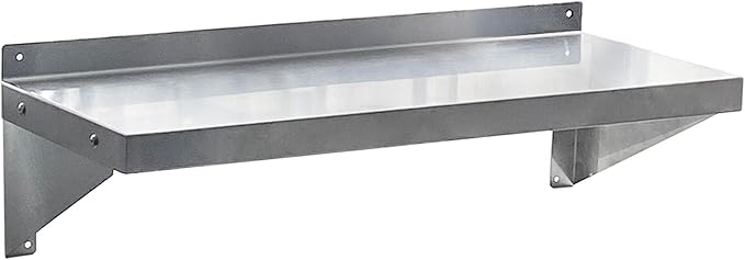 SUNRISE Commercial 430 Stainless Steel Kitchen Wall Shelf, NSF Certificated, Wall Mounted, Solid Shelving for Restaurants, Bars & Hotels (14" x 24")