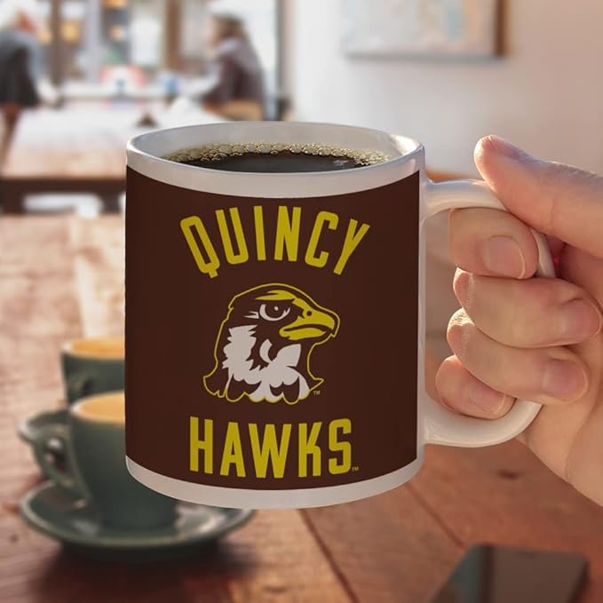 Quincy University Hawks Logo Ceramic Coffee Mug, Novelty Gift Mugs for Coffee, Tea and Hot Drinks, 11oz, White