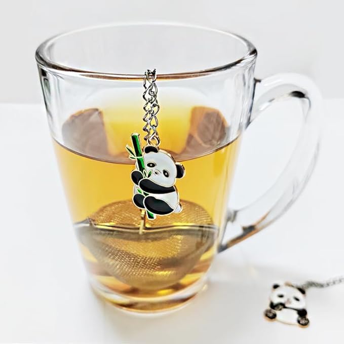 2pcs loose leaf tea steeper, cute tea strainer, stainless steel heart shaped tea infuser, tea ball for loose leaf tea gifts for tea lovers (2 cute pandas)
