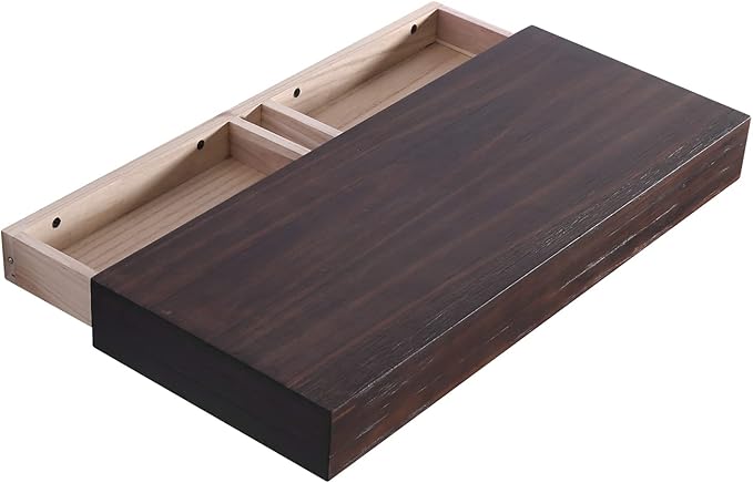 WELLAND Colin 10" Deep Floating Shelves Rustic Wall Shelf Wall Mounted Wooden Shelves (Walnut, 24X10X2.75 inch)