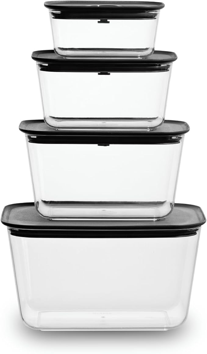 24/7 BAGS 4 Set Airtight Pantry Storage Containers, Easy Use One Push Valve, Leak Proof, BPA-Free, Freezer Storage Safe, (Herbs, Tea, Spices, Coffee, Sugar, and More) 4 Sizes