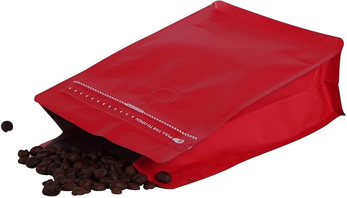 REMTAP Coffee Bags with Valve(100pcs,12oz) Red High Barrier Aluminumed Foil Flat Bottom Standing Coffee Beans Storage Bags,Reusable Heat Sealable Side Zipper Pouches for Home or Store