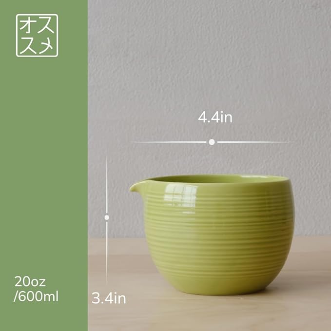 Matcha Whisk Set, Ceramic Matcha Bowl & Whisk Holder, Bamboo Accessory, Modern Design (Avocado Green, Pouring Spout)