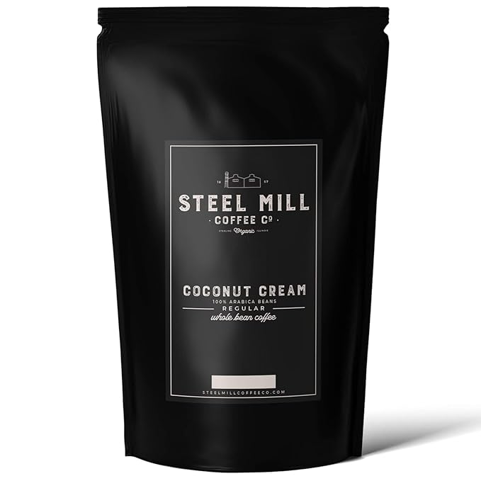 Steel Mill Coffee Co. Coconut Cream Flavored Coffee – Ground – Medium Roast – 100% Arabica Beans – Vegan – Sugar-Free – Gluten-Free – Gourmet Coffee – 2lb Bag