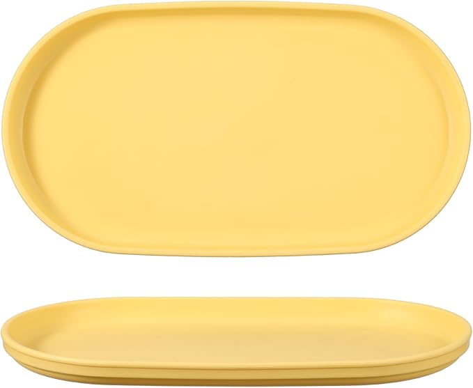 uxcell 2Pcs Fast Food Serving Trays, 9.4x5.1 Oval Reusable Restaurant Serving Trays for Kitchen Restaurant Coffee Fruit Burger Lunch Dessert, Yellow