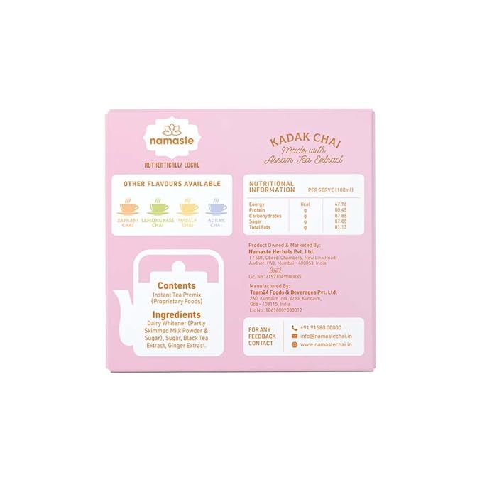 Namaste Chai Instant Kadak Chai Powder Premix | Assam Tea Powder With Milk and Sugar | Instant Tea Premix | 22g x 10 Sachets