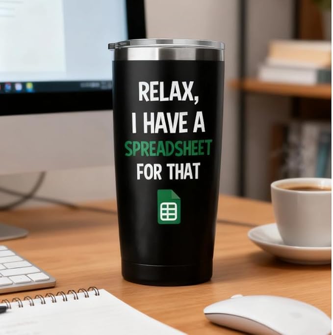 Accountant Gift - Spreadsheet Tumbler - Funny Gifts for Boss, CPA, CFO, Coworker, Women, Men, Mentor - 20oz Insulated Stainless Steel Tumbler with Lid, Spreadsheet Mug for Birthday Christmas Gift