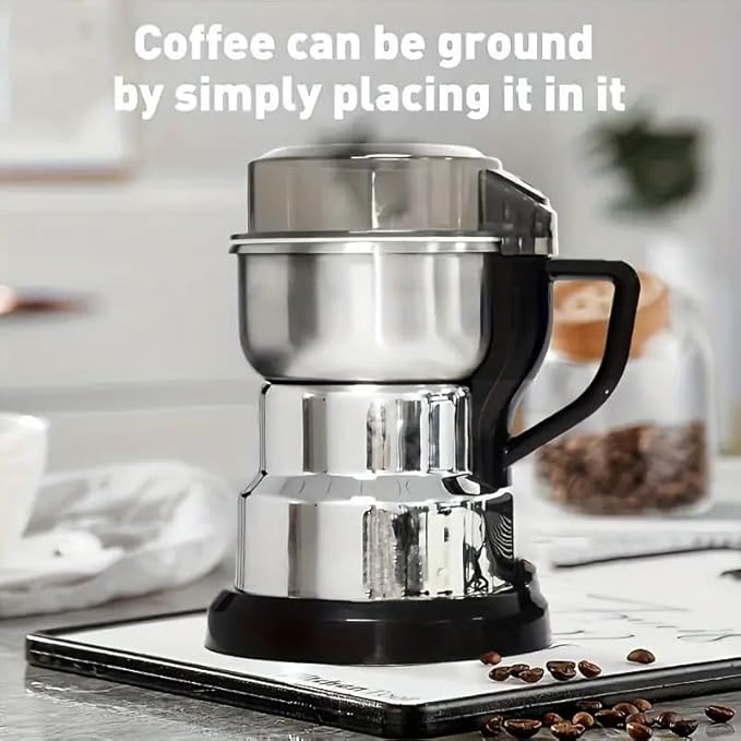 Electric Coffee Grinder with 304 Stainless Steel, 3D Grinding, One Touch Operation for Espresso Beans, Herbs, Spices, Grains, Salt, Pepper (Silver)