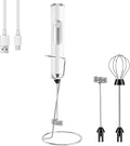BEoffer Milk Frother Handheld + Stand Rechargeable 2000mAH Power Frother Wand Electric Foam Maker with 2 Stainless Whisks 3 Speeds Drink Mixer Coffee Frother for Latte, Cappuccino Matcha Hot Chocolate