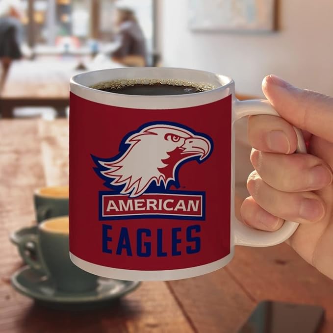 American University Eagles Logo Ceramic Coffee Mug, Novelty Gift Mugs for Coffee, Tea and Hot Drinks, 11oz, White