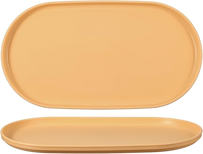 uxcell 2Pcs Fast Food Serving Trays, 12x6.6 Oval Reusable Restaurant Serving Trays for Kitchen Restaurant Coffee Fruit Burger Lunch Dessert, Cream Yellow