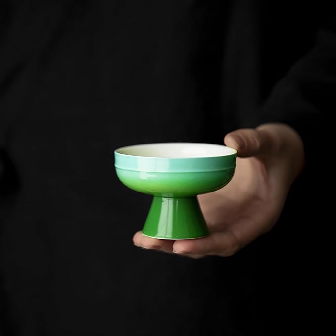 KAMMAK Tea Cup,1.9oz Small Tea Cups for Home, Party, Office, Porcelain Tea Cup Set, Emerald Green Ceramic Teacup, Chinese Kungfu Tea Set for Hot/Cold Drink