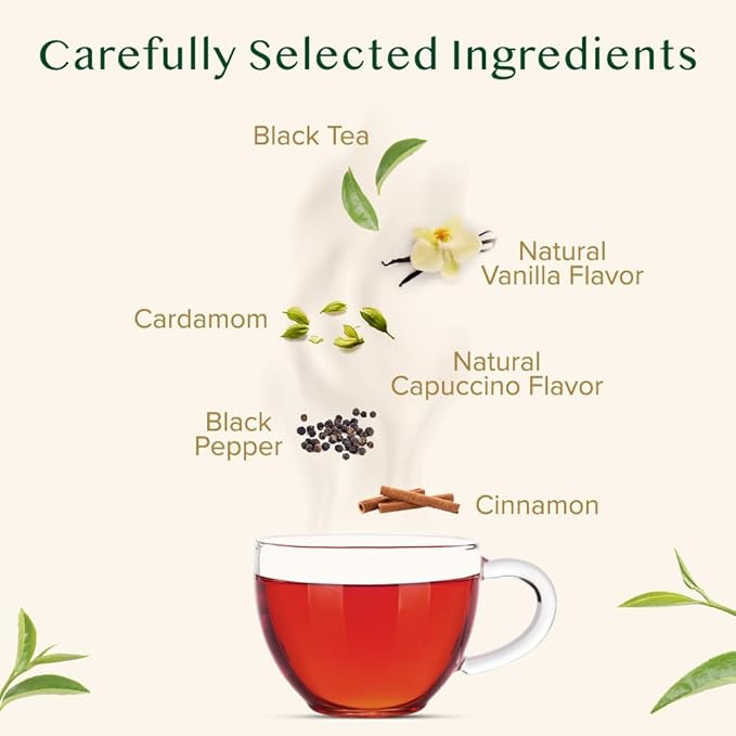 VAHDAM, Vanilla Chai Tea Bags (30 Count) High Caffeine, Non GMO, Gluten Free | Individually Wrapped, Full-bodied & Malty | No Artificial Flavor | Blended w/Vanilla, Cappuccino & Exotic Spices