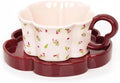 Ceramic Coffee Mug with Saucer Set, Creative Cute Cup with Flower Coaster for Office and Home, 8.4 oz/240 ml for Tea Latte Milk-Pink Cherry (Pink Cherry)