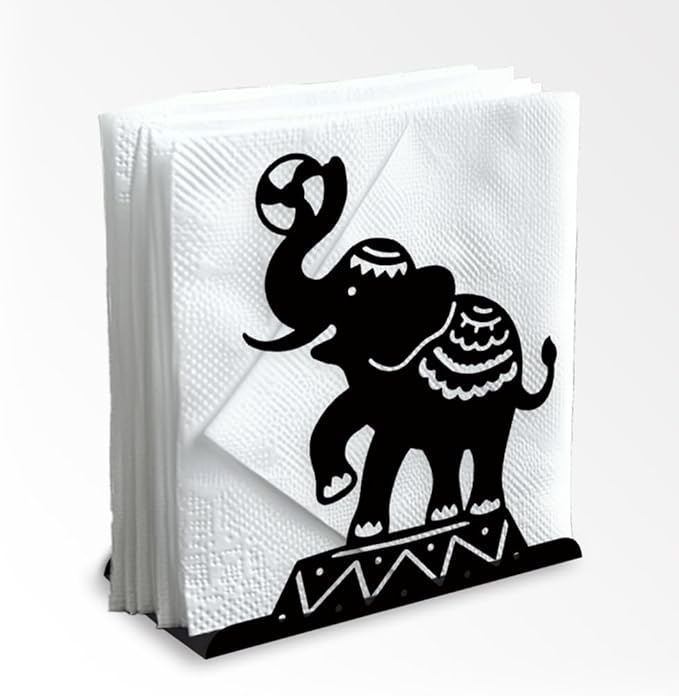 Circus Elephants Decorative Black Metal Napkin Holder for Table, 5.3" x 4.9" x 1.9" Animal Standing Napkin Holder for Home Kitchen Restaurant Picnic Party Coffee Bar Dining Room