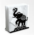 Circus Elephants Decorative Black Metal Napkin Holder for Table, 5.3" x 4.9" x 1.9" Animal Standing Napkin Holder for Home Kitchen Restaurant Picnic Party Coffee Bar Dining Room