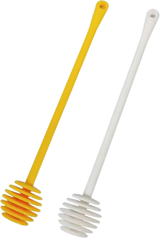 2 PCS Honey Dipper Stick, Honey Spoon with Long Handle, Honey Stirrers, Honey Spoon, Honey Spoon Dipper, Honey Wand, Long Handle Syrup Dipper Stick, Honey Mixing Stirrer Spoon White and Yellow