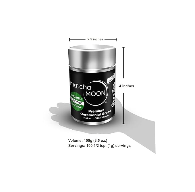 Matcha Moon Ceremonial Grade Matcha Green Tea Powder - Best For Traditionally Whisked Tea - Organic Matcha Green Powder - Pure Zen - Value Size 100g Tin
