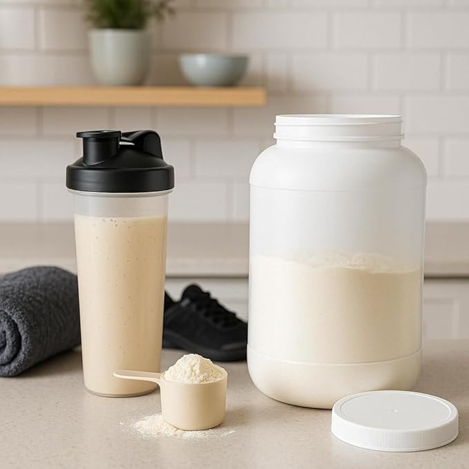 1 Gallon Protein Powder Container with Airtight Lid - Plastic Large Wide Mouth Jar - Pack of 2 - Made in USA