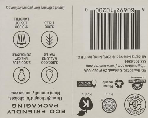 Numi Organic Rooibos Chai Tea, 18 Caffeine Free Herbal Bags, Microplastic Free, Rich Flavor with Cinnamon, Allspice & Ginger (Pack of 2)