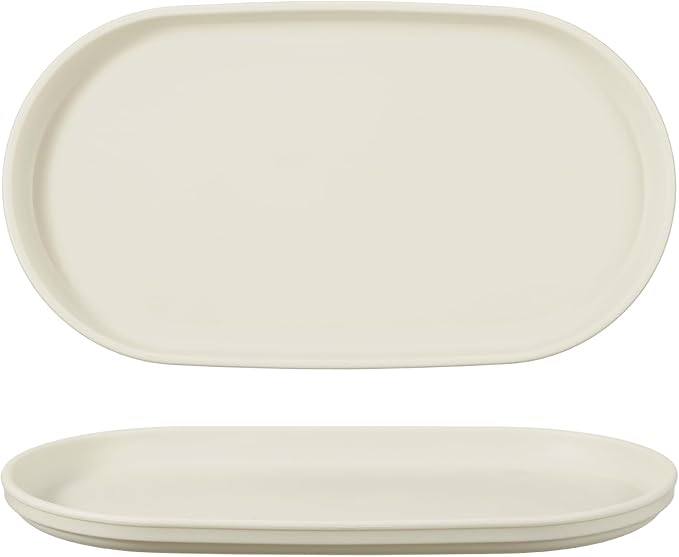 uxcell 2Pcs Fast Food Serving Trays, 9.4x5.1 Oval Reusable Restaurant Serving Trays for Kitchen Restaurant Coffee Fruit Burger Lunch Dessert, Cream White