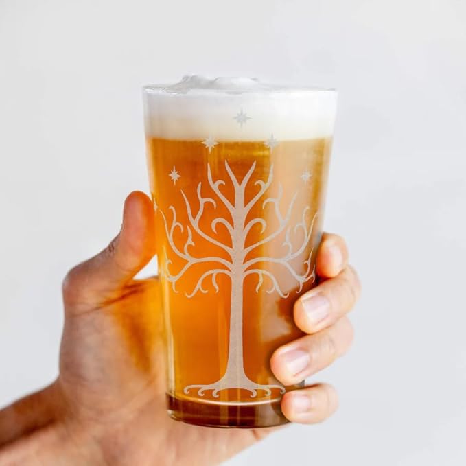 WHITE TREE OF MINAS TIRITH Engraved 16oz Pint Glass | Inspired by Tolkien Power Ring and Middle Earth | Great Christmas Gift Idea | Unique Elvish Fantasy Wizard Fantasy Decor!