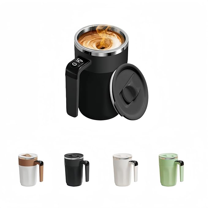 Self Stirring Coffee Mug,Heated Coffee Mug Rechargeable with Temperature Display,Fun Coffee Mug Warmer,Suitable for Beverages Such Coffee,Milk,Cocoa (Black)
