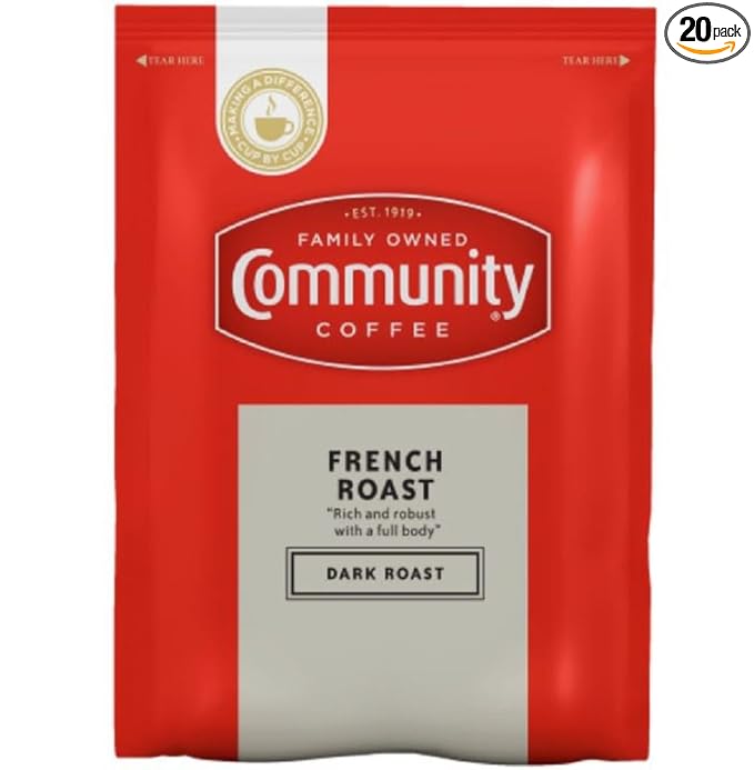 Community Coffee French Roast, Dark Roast Pre-Measured Coffee Packs, 3.0 Ounce Each (Box of 20)