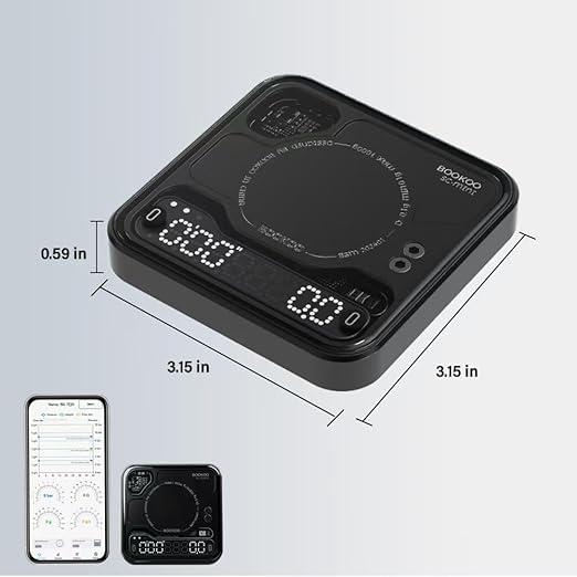 BOOKOO Coffee Scale with Storage Bag Esprosse with Timer Mini Digtial Coffee Scale Rechargeable with Auto Mode Flow Rate Mode Scale for Coffee APP Bluetooth Connection Coffee Bean Scale