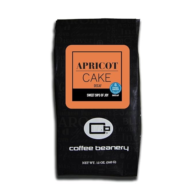 Apricot Cake Decaf Coffee Beans by Coffee Beanery | Medium Roast, 12oz, Flavored Whole Beans