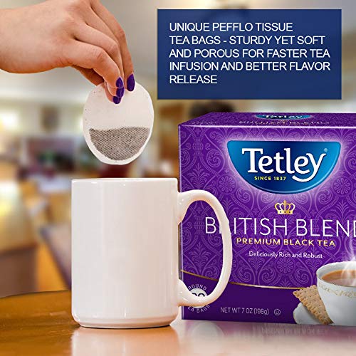 Tetley British Blend Premium Decaf Black Tea, Decaffeinated Tea, 40 Teabags (Pack of 6), Rainforest Alliance Certified