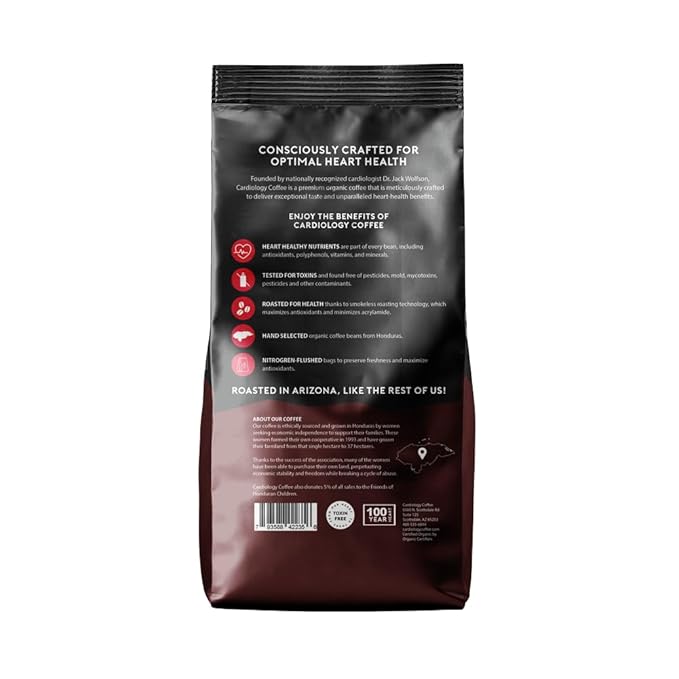 Cardiology Coffee – Whole Bean Coffee – USDA Certified Organic, Mold Free 12oz Premium Medium Roast Organic Coffee Beans with Antioxidant Benefits – Perfect for Heart Healthy Lifestyle