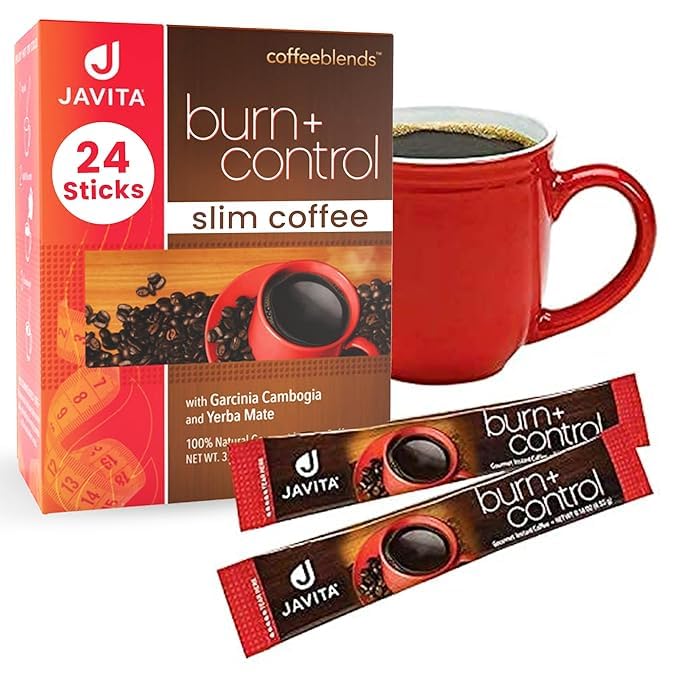 Javita Burn + Control Instant Coffee – Smooth Arabica, Robusta Blend with Garcinia & Yerba Mate – Supports Metabolism & Daily Energy – Convenient Slim-Style Coffee Mix (1 box/24 serv.)