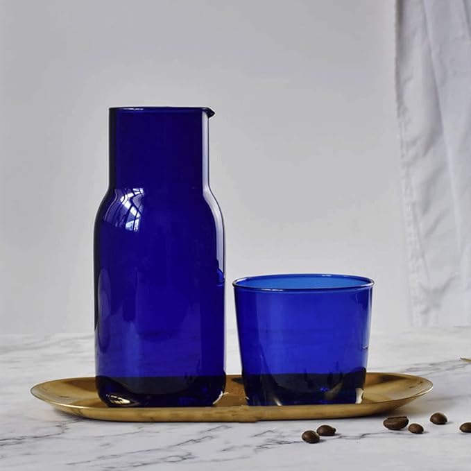 Bedside Glass Water Carafe Set with Cup, Glass Carafe with Lid Mouthwash Cups for Bedroom Bathroom Juice Wine Milk 19oz