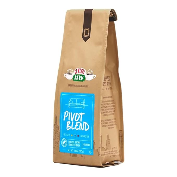 Central Perk Medium Dark Roast Whole Bean Coffee "Pivot Blend" - 100% Arabica Coffee Beans with Sweet Cocoa, Bright Citrus & Herbal Notes, Bold & Smooth Finish, 10oz Bag