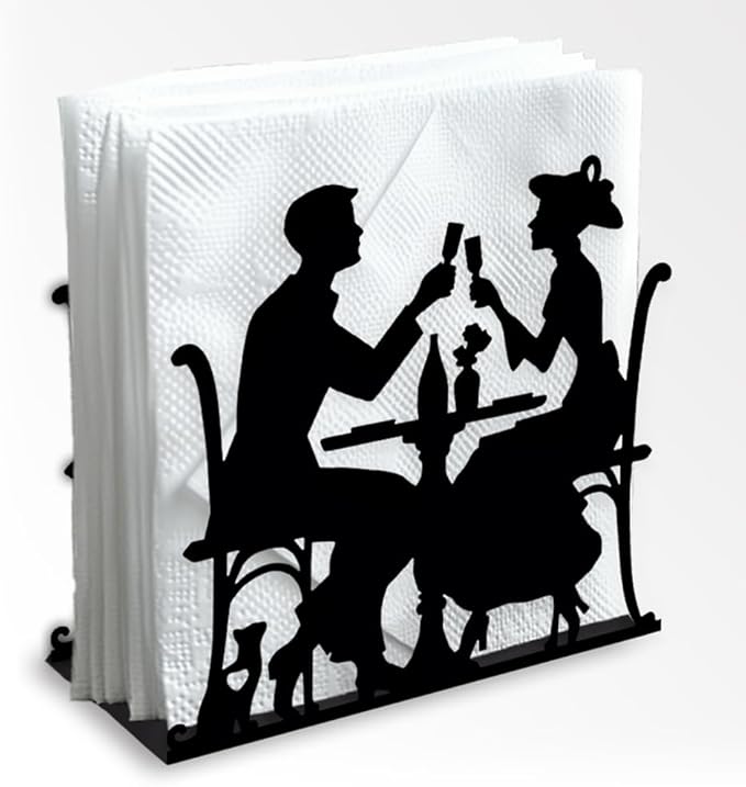 A Couple Dining Decorative Black Metal Napkin Holder for Table, 5.3" x 4.9" x 1.9" Silhouette of Couple Standing Napkin Holder for Home Kitchen Restaurant Picnic Party Coffee Bar Dining Room