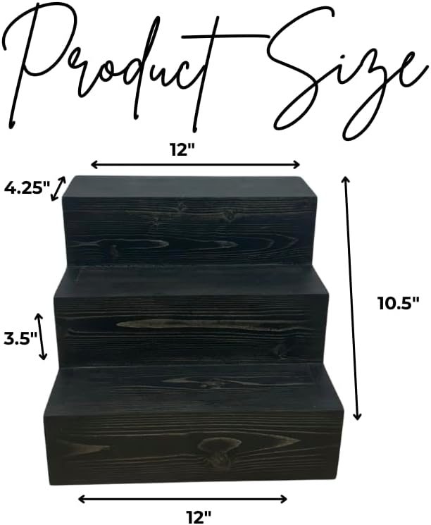 Handmade Tiered Display Shelving - Three Tier Bar Display - Bar Organizer - Liquor Bottle Display (12" with Back, Black)