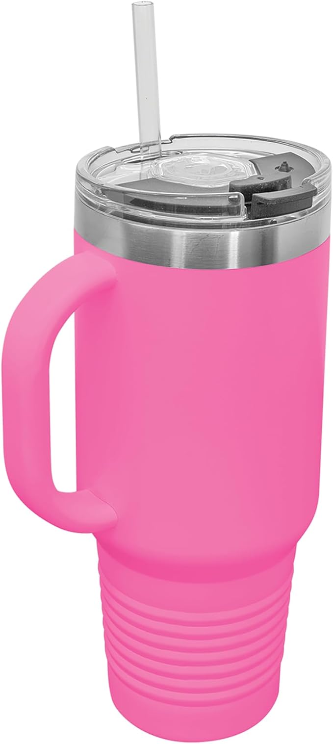 LaserGram 40oz Vacuum Insulated Travel Mug with Handle, Sushi, Personalized Engraving Included (Pink)