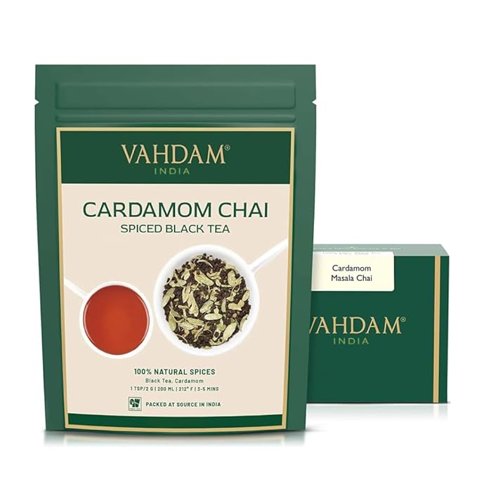 VAHDAM, Cardamom Chai Tea Loose Leaf (50 Cups,3.53 oz)  India's Traditional Cardamom Tea | Spiced Chai Tea | Brew Hot, Iced Or Chai Latte/Masala Chai | Whole Loose-Leaf, Vacuum Sealed