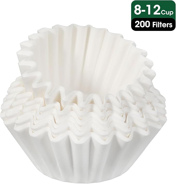 Basket Coffee Filters 8-12 Cup, 200 Count Flat Bottom Paper Filters for Drip Coffee Makers, Compatible with Mr. Coffee, BLACK+DECKER, Cuisinart, White