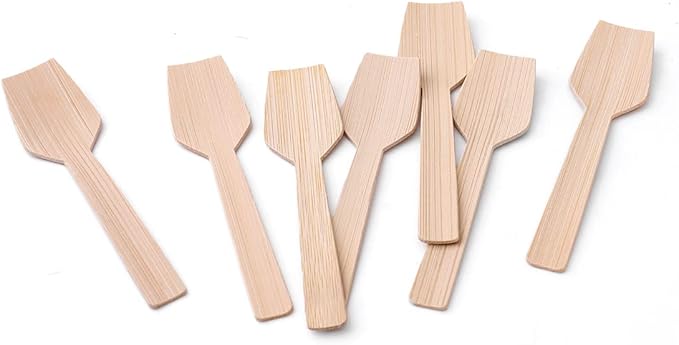 Mini Bamboo Utensils - 200PK Mini Bamboo Spoons 3.54" Rectangular Disposable Small/Tiny Spoon for Jelly/Pudding/Yogurt/Desert/Cake/Tasting Natural 100% Compostable Biodegradable Renewable
