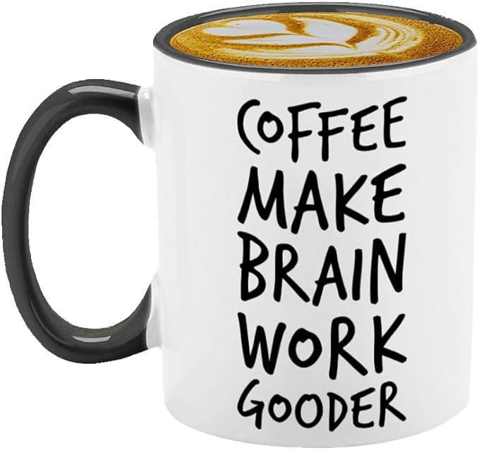 Veracco Coffee Make Brain Work Gooder Mug Funny Coffee Lover Gift Humorous Idea Family Friends Birthday Presents Sarcastic Office Berserk Tea Cup Caffeine Addict Brain Booster Gooder Vibes