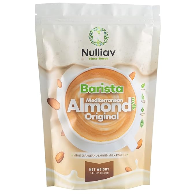 NULLIAV | Barista Almond Milk Powder Original - Professional Frothing for Home or Cafe - High Protein Prebiotic Fiber Powder Vegan Dairy Free Lactose Free Shelf Stable 14.8 Oz Bag Convenient