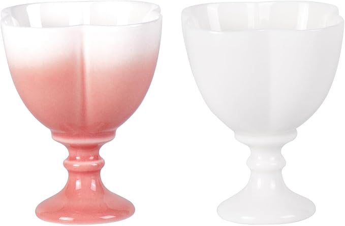 KAMMAK Tea Cup, 1.8oz Small Ceramic Tea Cups Set of 2 for Home, Tea Party, Office, Cute Porcelain Teacups with Short Stem, Chinese Kungfu Tea Set for Hot/Cold Drink (White and Red)